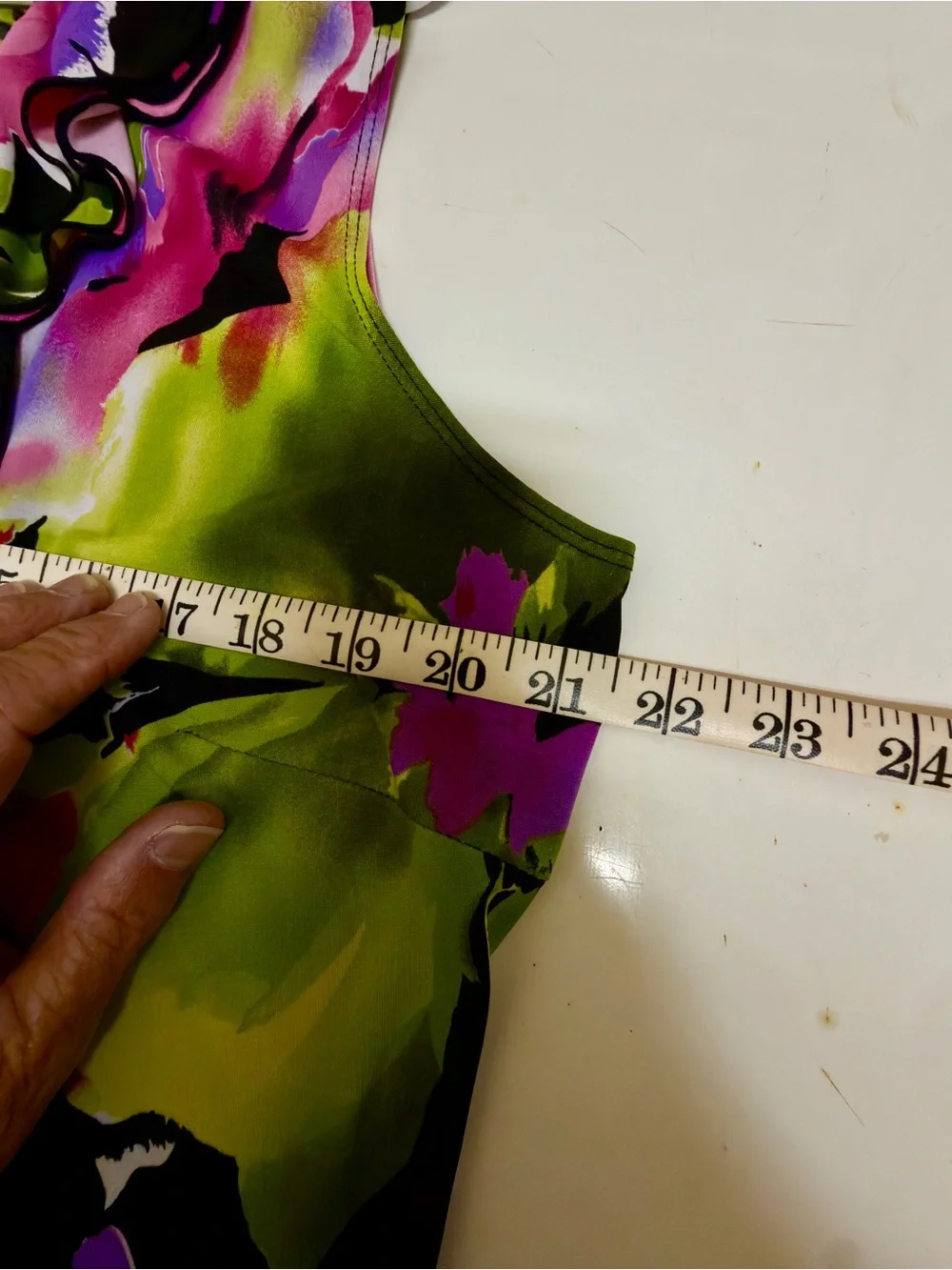 Dress Barn Sleeveless Ruffle V-Neck Floral Top - Pink & Green